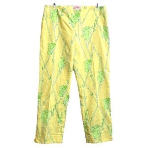 Lilly Pulitzer Capri Pants Size 4 Yellow Green Koala Bamboo Novelty Print Crop
